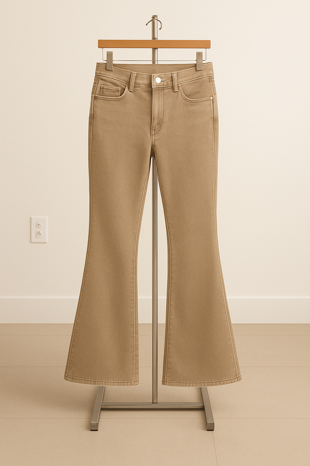 Beige Bell Bottom Jeans