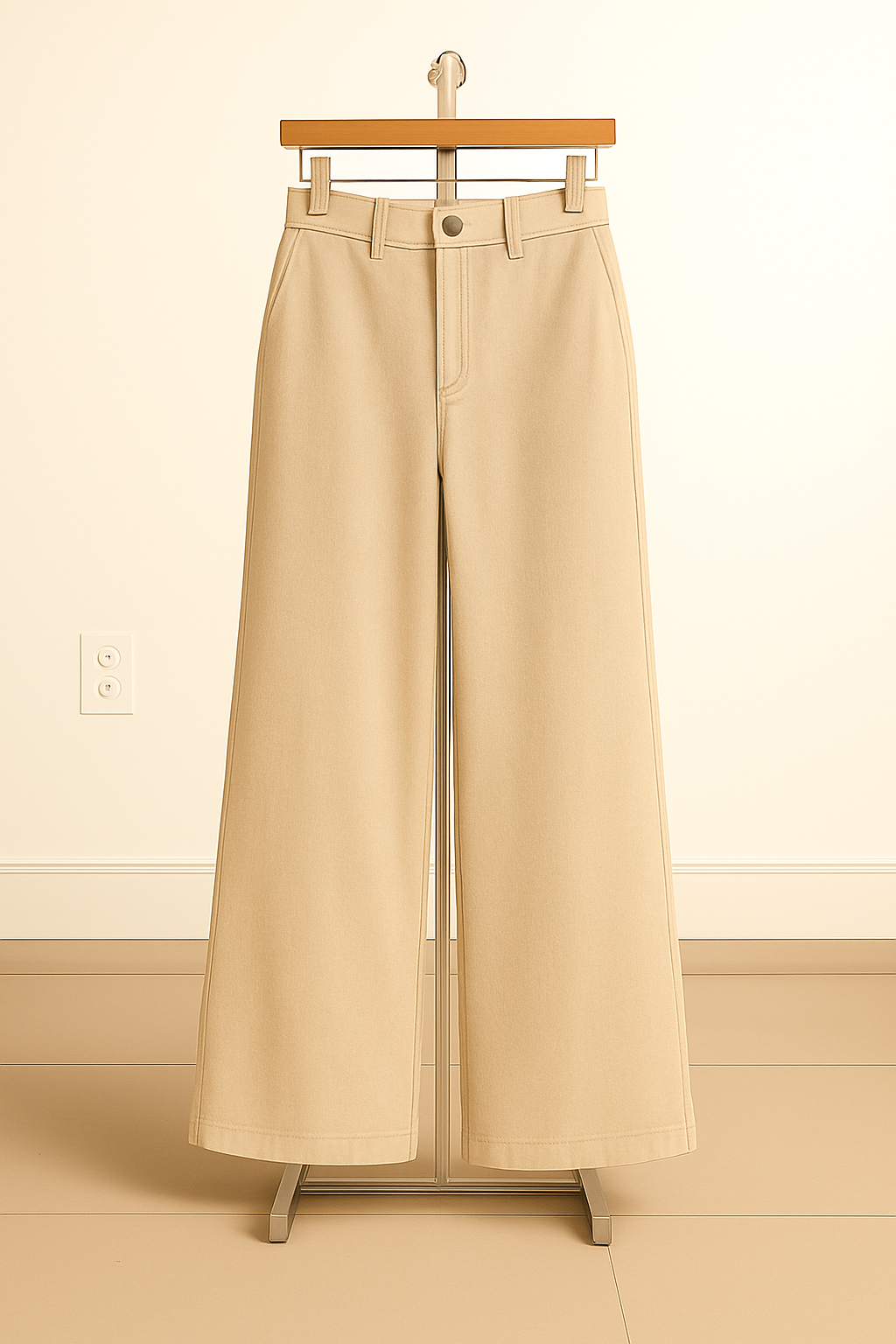 Beige Wide Leg Denim Jeans