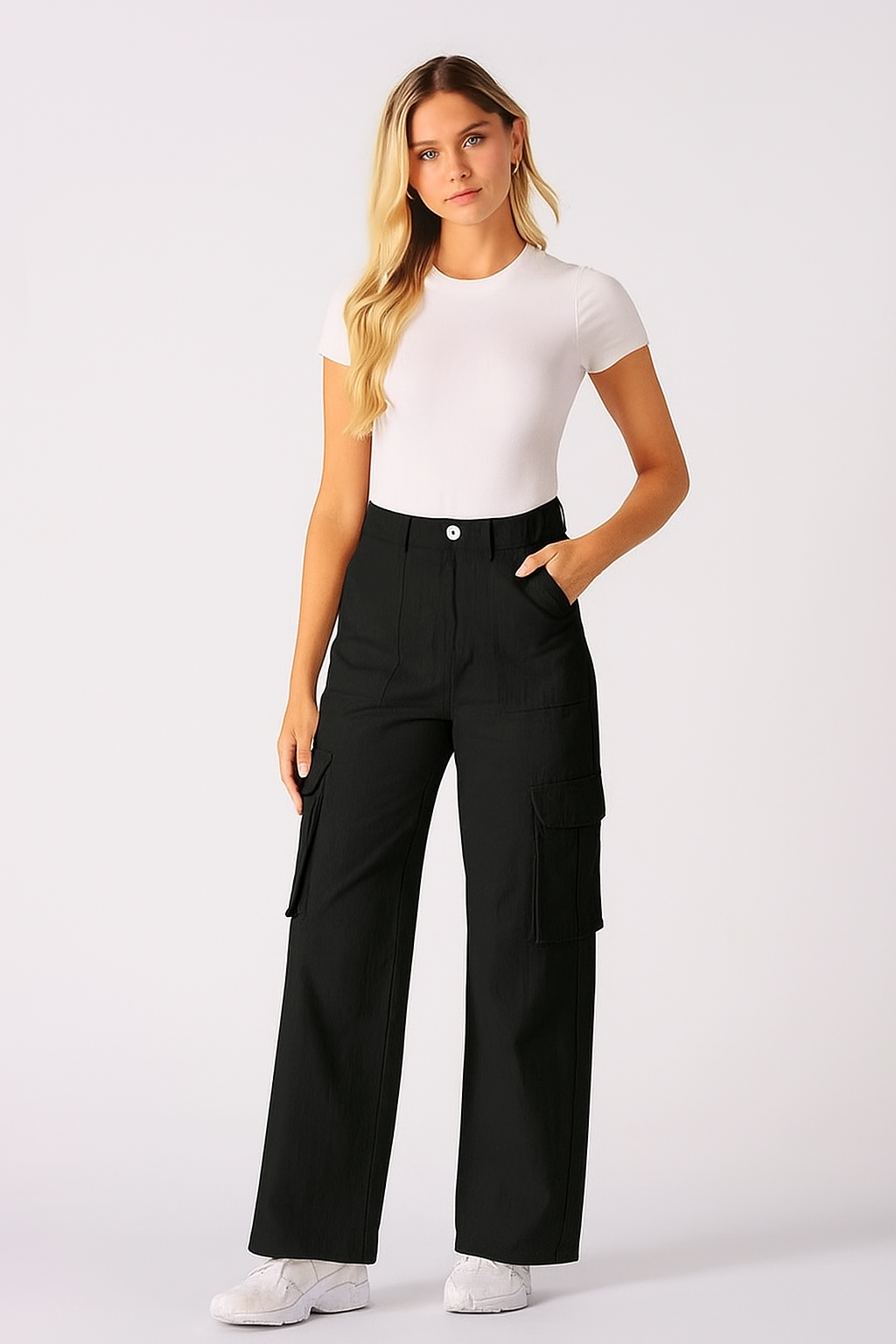 Black Wide-Leg Cargo Pants (6 Pockets)