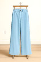 Sky-Blue Wide Leg Denim Jeans