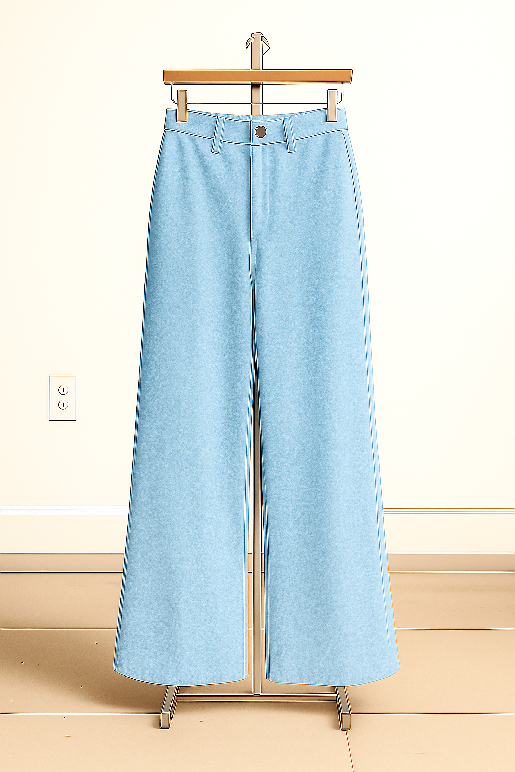 Sky-Blue Wide Leg Denim Jeans