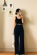 Dark-Blue Wide Leg Denim Jeans