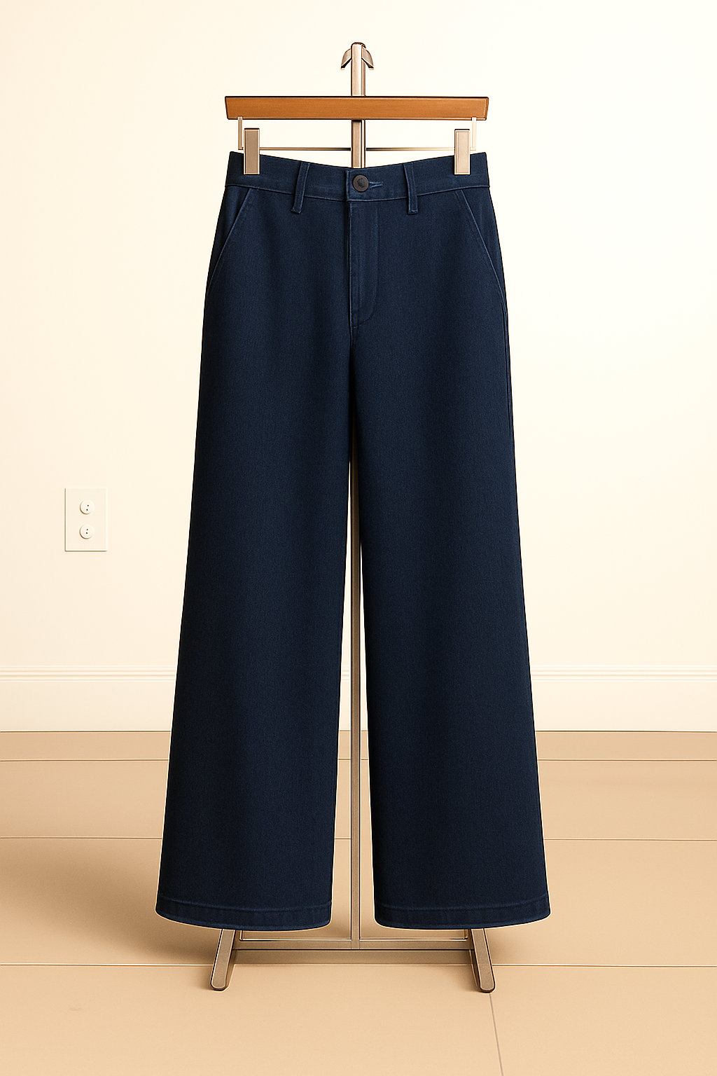 Dark-Blue Wide Leg Denim Jeans