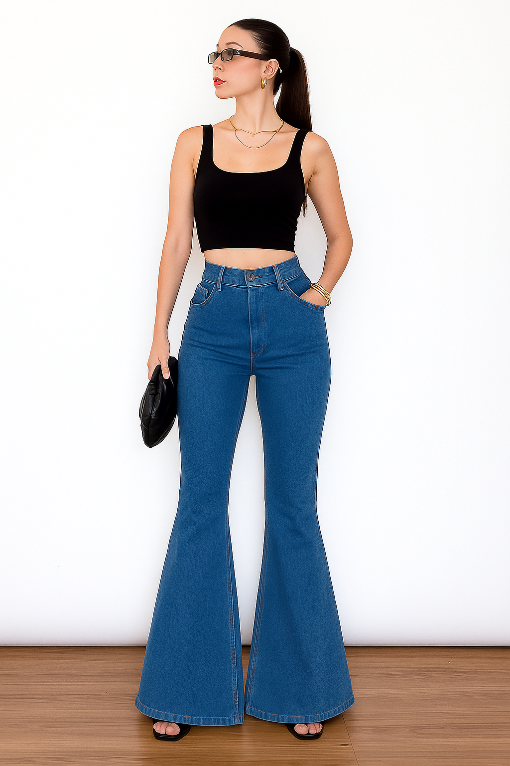 Mid-Blue Bell Bottom Jeans