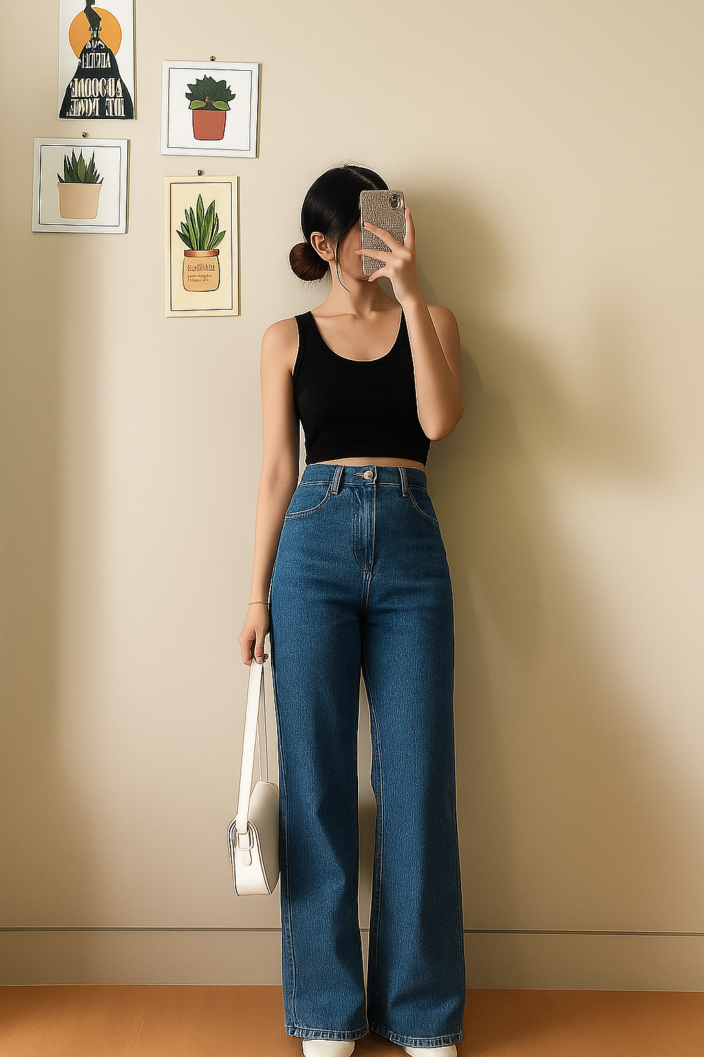Mid-Blue Wide Leg Denim Jeans