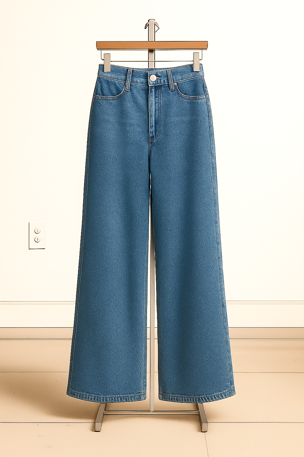 Mid-Blue Wide Leg Denim Jeans