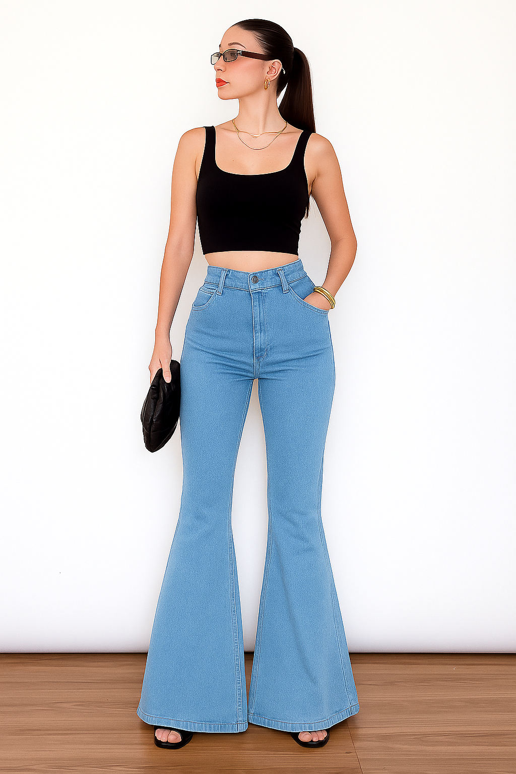 Sky-Blue Bell Bottom Jeans