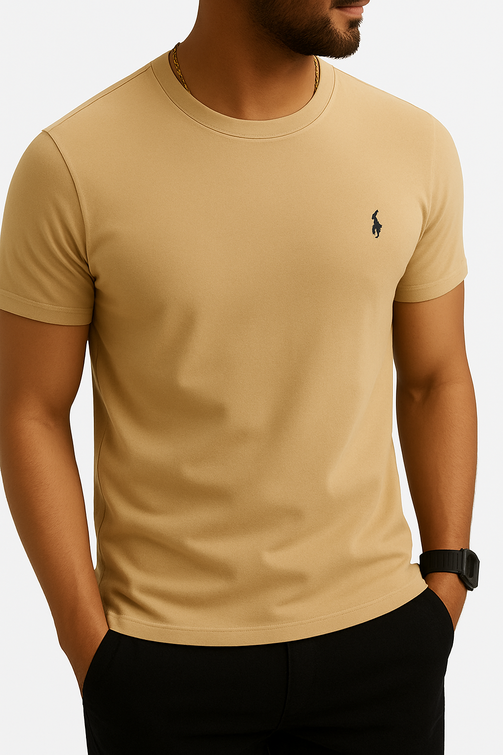 Beige Knit Regular T-Shirt