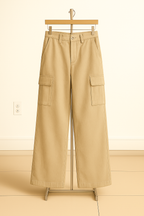 Beige Wide-Leg Cargo Pants (6 Pockets)