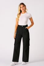 Black Wide-Leg Cargo Pants (6 Pockets)