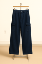 Dark-Blue Wide-Leg Cargo Pants (6 Pockets)