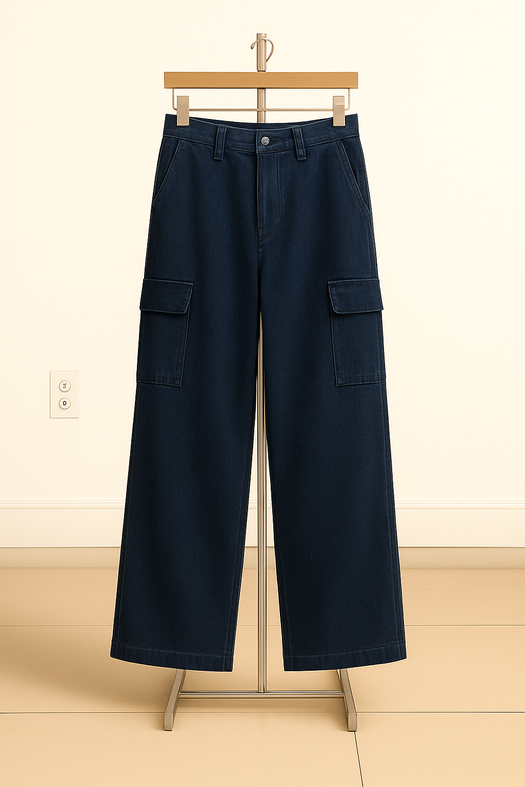 Dark-Blue Wide-Leg Cargo Pants (6 Pockets)