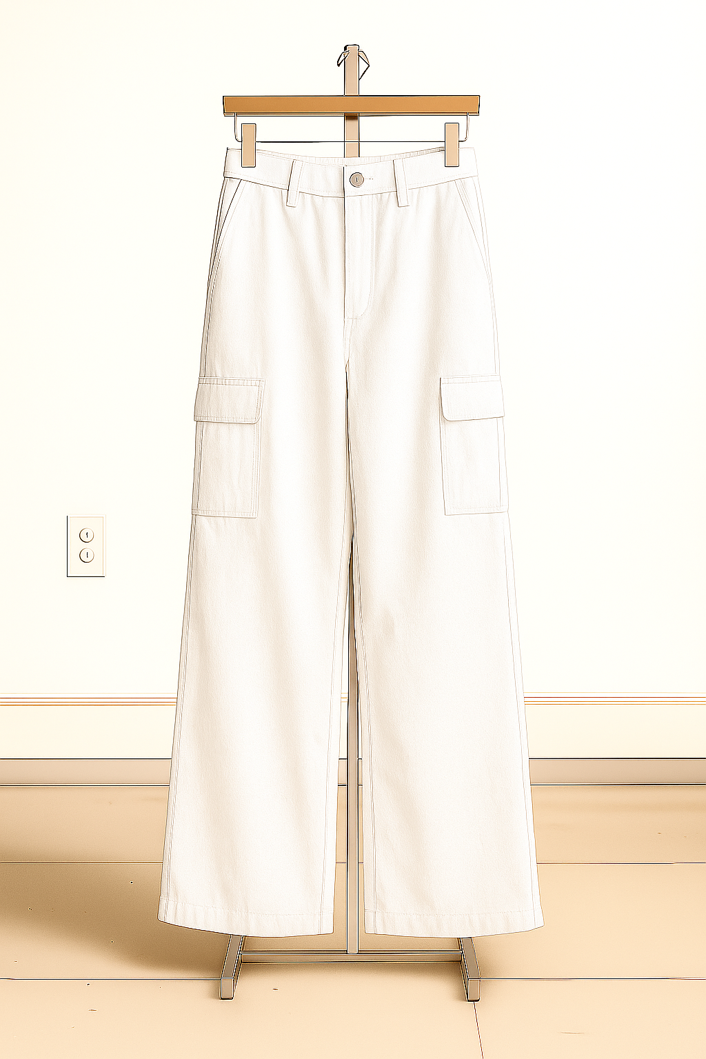 White Wide-Leg Cargo Pants (6 Pockets)