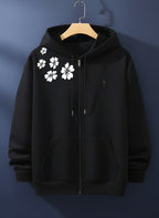 SHOULDER FLOWERS HOODIE ZIPPER