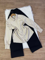 White Button Down Shirt with Black Wide Leg Denim Jeans